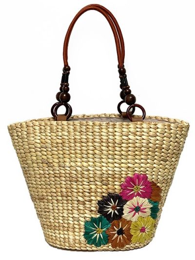 straw embroidered tote bag